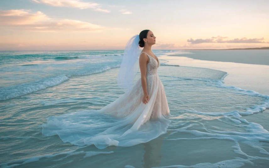 Noiva agua praia